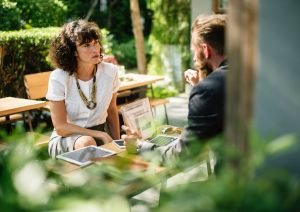 office technology solutions A business owner providing customer service to a female client
