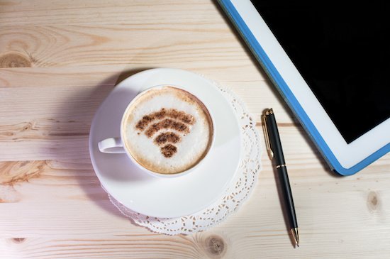 A tablet being used at a business that offers extended wifi 